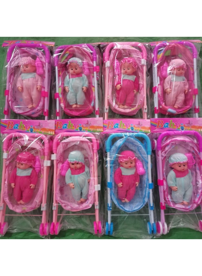 Children's Simulation Iron Trolley With Doll Suit Infant Play House Toy Direct Sales Super Low Price-Color:27cm Blink Pants + Strawberry Car (card Bag Comes With Feeding Bottle) - Image 5