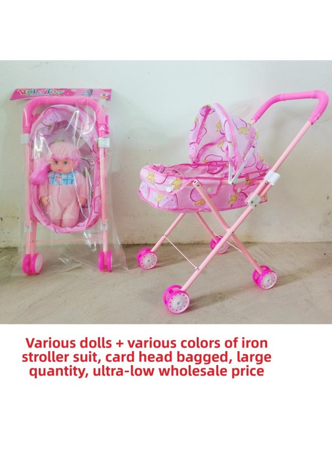Children's Simulation Iron Trolley With Doll Suit Infant Play House Toy Direct Sales Super Low Price-Color:27cm Blink Pants + Strawberry Car (card Bag Comes With Feeding Bottle) - Image 2