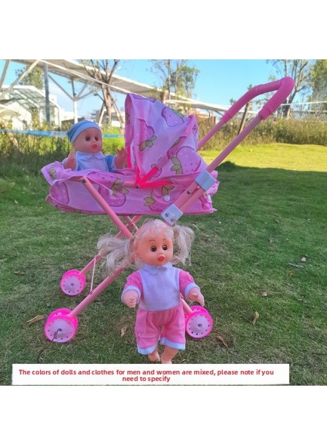 Children's Simulation Iron Trolley With Doll Suit Infant Play House Toy Direct Sales Super Low Price-Color:27cm Blink Pants + Strawberry Car (card Bag Comes With Feeding Bottle) - Image 1