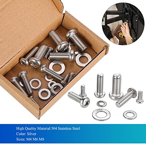 HanTof Universal VESA TV Mount Hardware Kit - 24pcs M4, M6, M8 Stainless Steel Screws and Washers for TV and Monitor Mounts - Image 5