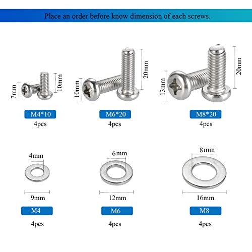 HanTof Universal VESA TV Mount Hardware Kit - 24pcs M4, M6, M8 Stainless Steel Screws and Washers for TV and Monitor Mounts - Image 3