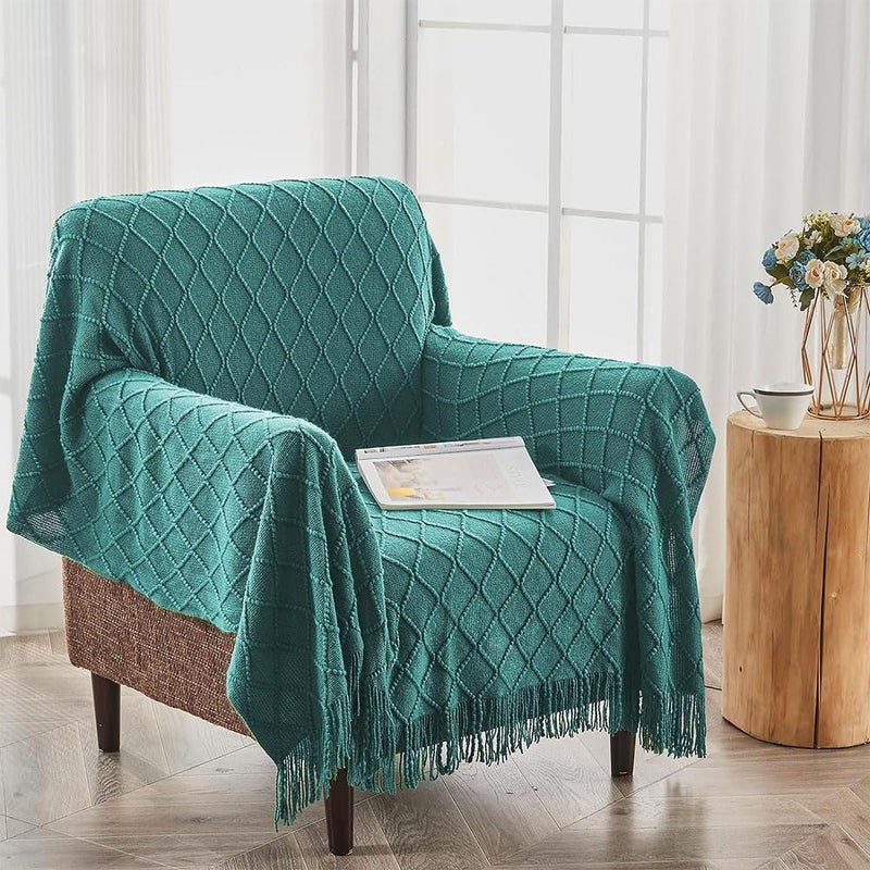 JZS Knitted Throw Blankets, for Couch Cover Sofa Chair Blanket, Soft Cozy Knit Woven Blanket, Lightweight Decorative Farmhouse Warm Blanket with Tassel for Chair Bed Sofa Travel (130x230cm, Green) - Image 4