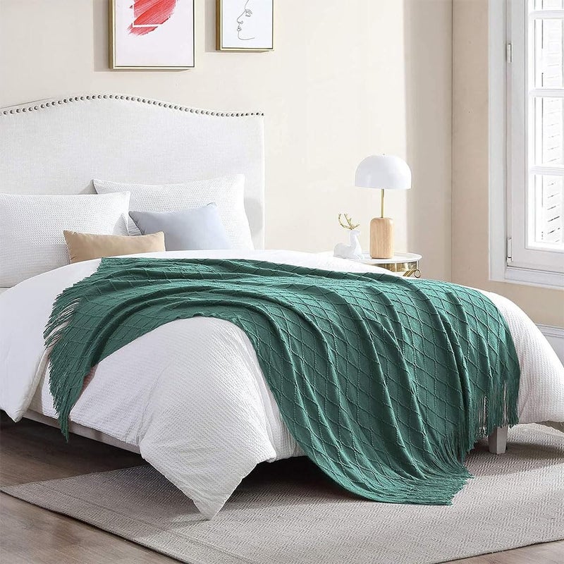 JZS Knitted Throw Blankets, for Couch Cover Sofa Chair Blanket, Soft Cozy Knit Woven Blanket, Lightweight Decorative Farmhouse Warm Blanket with Tassel for Chair Bed Sofa Travel (130x230cm, Green) - Image 5
