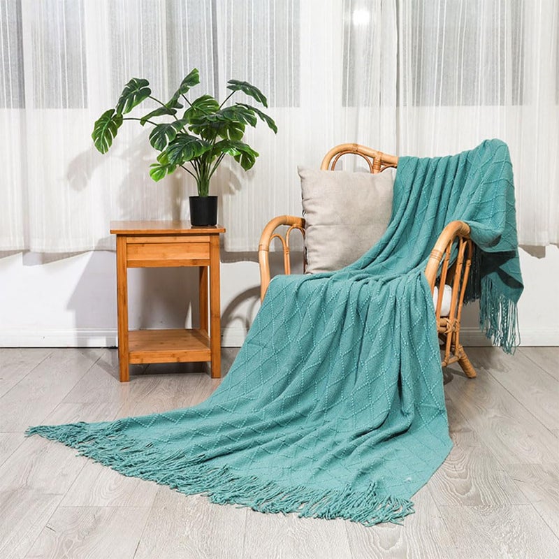 JZS Knitted Throw Blankets, for Couch Cover Sofa Chair Blanket, Soft Cozy Knit Woven Blanket, Lightweight Decorative Farmhouse Warm Blanket with Tassel for Chair Bed Sofa Travel (130x230cm, Green) - Image 1