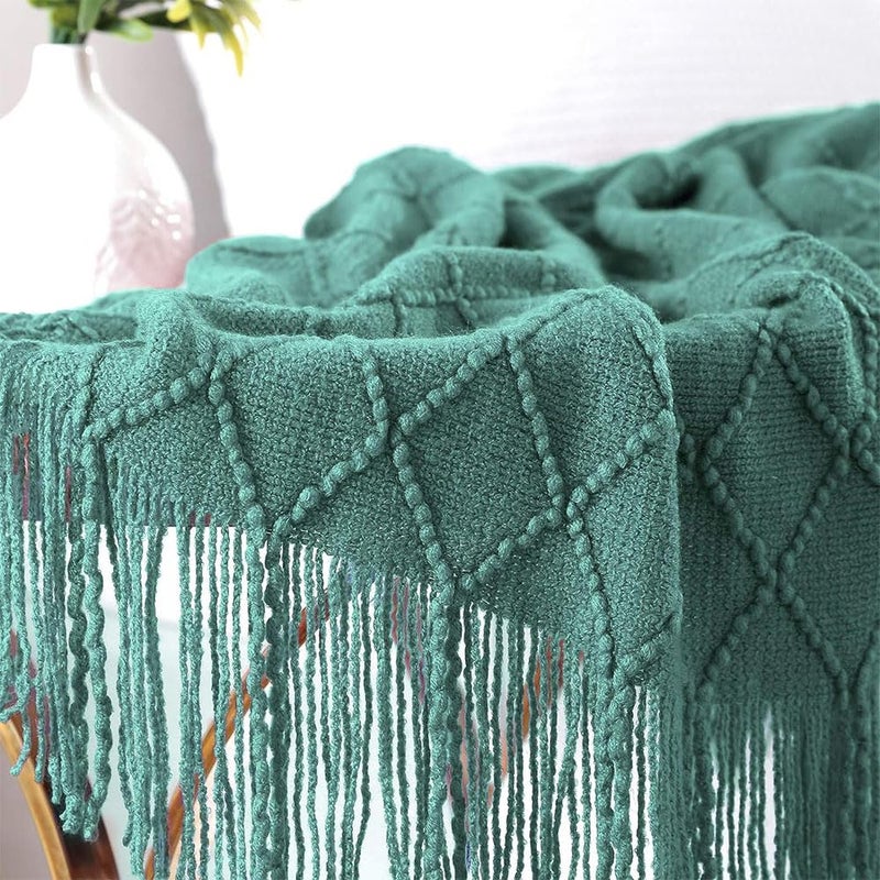 JZS Knitted Throw Blankets, for Couch Cover Sofa Chair Blanket, Soft Cozy Knit Woven Blanket, Lightweight Decorative Farmhouse Warm Blanket with Tassel for Chair Bed Sofa Travel (130x230cm, Green) - Image 3