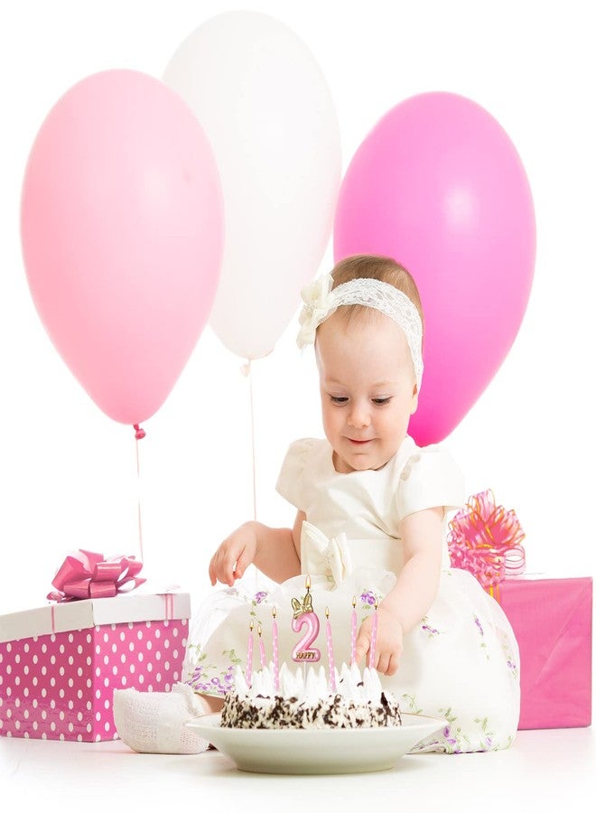 Roowest 11 Pcs Birthday Candle Girl Pink Cake Topper Decorations for Girl 2/3 Years Old with White Dot Long Candles for Cake Topper Baking Decor Supplies(Number 2) - Image 3