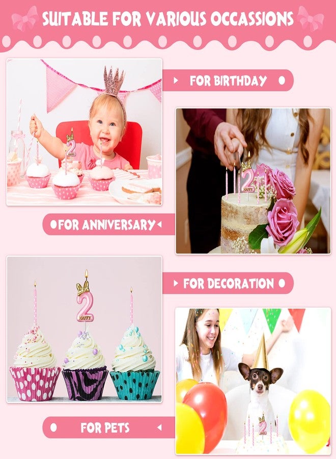 Roowest 11 Pcs Birthday Candle Girl Pink Cake Topper Decorations for Girl 2/3 Years Old with White Dot Long Candles for Cake Topper Baking Decor Supplies(Number 2) - Image 2