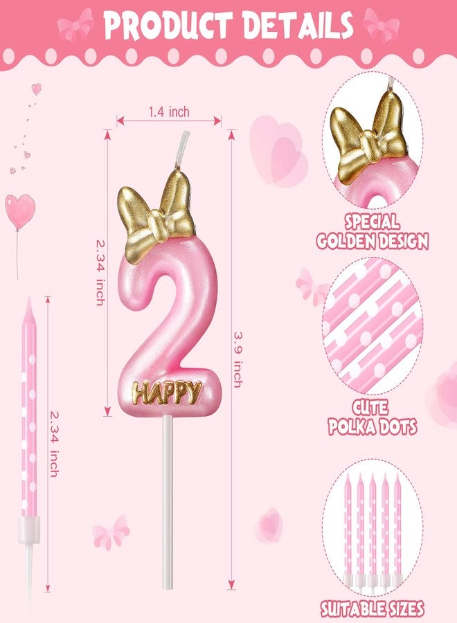 Roowest 11 Pcs Birthday Candle Girl Pink Cake Topper Decorations for Girl 2/3 Years Old with White Dot Long Candles for Cake Topper Baking Decor Supplies(Number 2) - Image 4