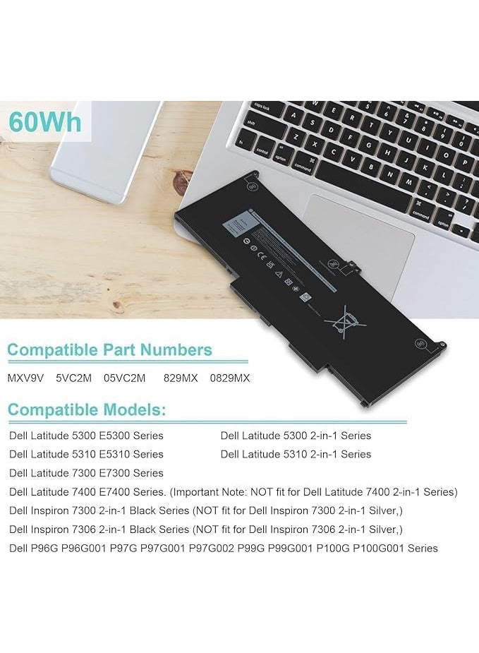 Zexen 7.6V 60Wh MXV9V Battery Compatible for Dell MXV9V Latitude 5300 E5300 5310 E5310, Inspiron 7300 E7300 7400 E7400 7306 Series, P96G P97G P99G P100G mxv9v - Image 5