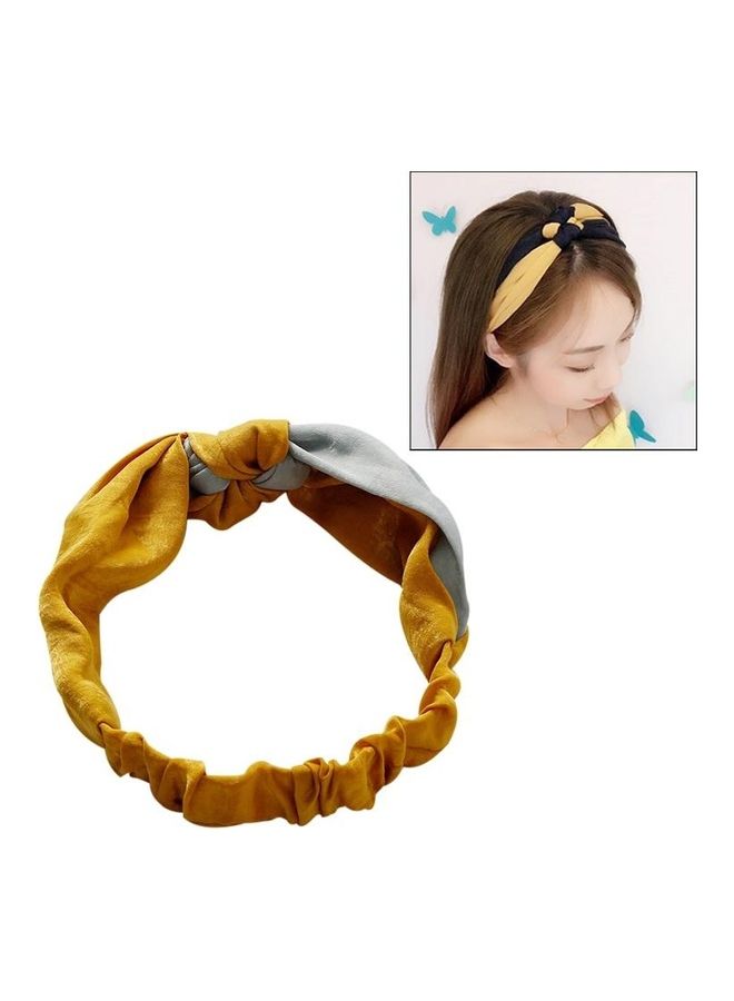 NIBEMINENT Fashion Simple Cross Bow Patchwork Women Elegant Elastic Headband Yellow/Grey - Image 1