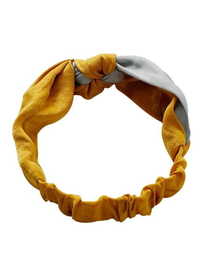 NIBEMINENT Fashion Simple Cross Bow Patchwork Women Elegant Elastic Headband Yellow/Grey - Image 2