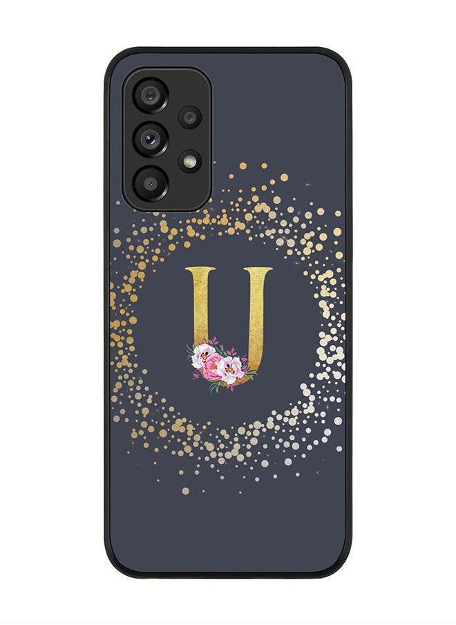 Stylizedd Rugged Black edge case for Samsung Galaxy A33 5G Slim fit Soft Case Flexible Rubber Edges Anti Drop TPU Gel Thin Cover - Custom Monogram Initial Letter Floral Pattern Alphabet - U (Grey )  - Image 1