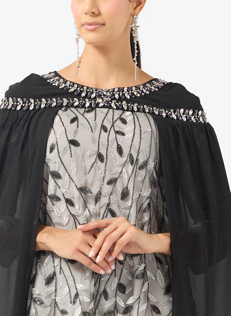 Khizana Embellished Dress With Cape - Image 3