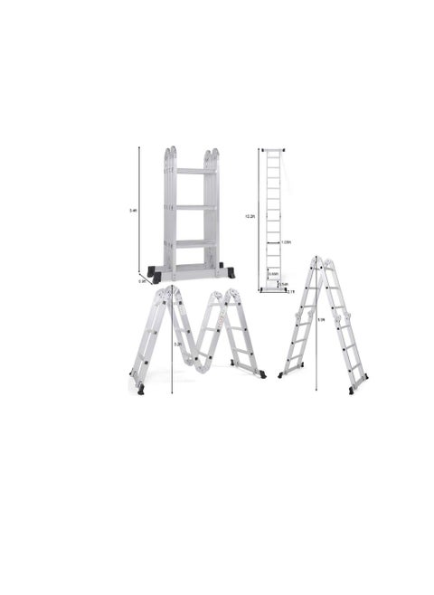 Robustline Multi Purpose Folding Step Ladder Platform Extendable Scaffold Ladder Aluminum 7 in 1 Extension Step Lightweight (4x3)