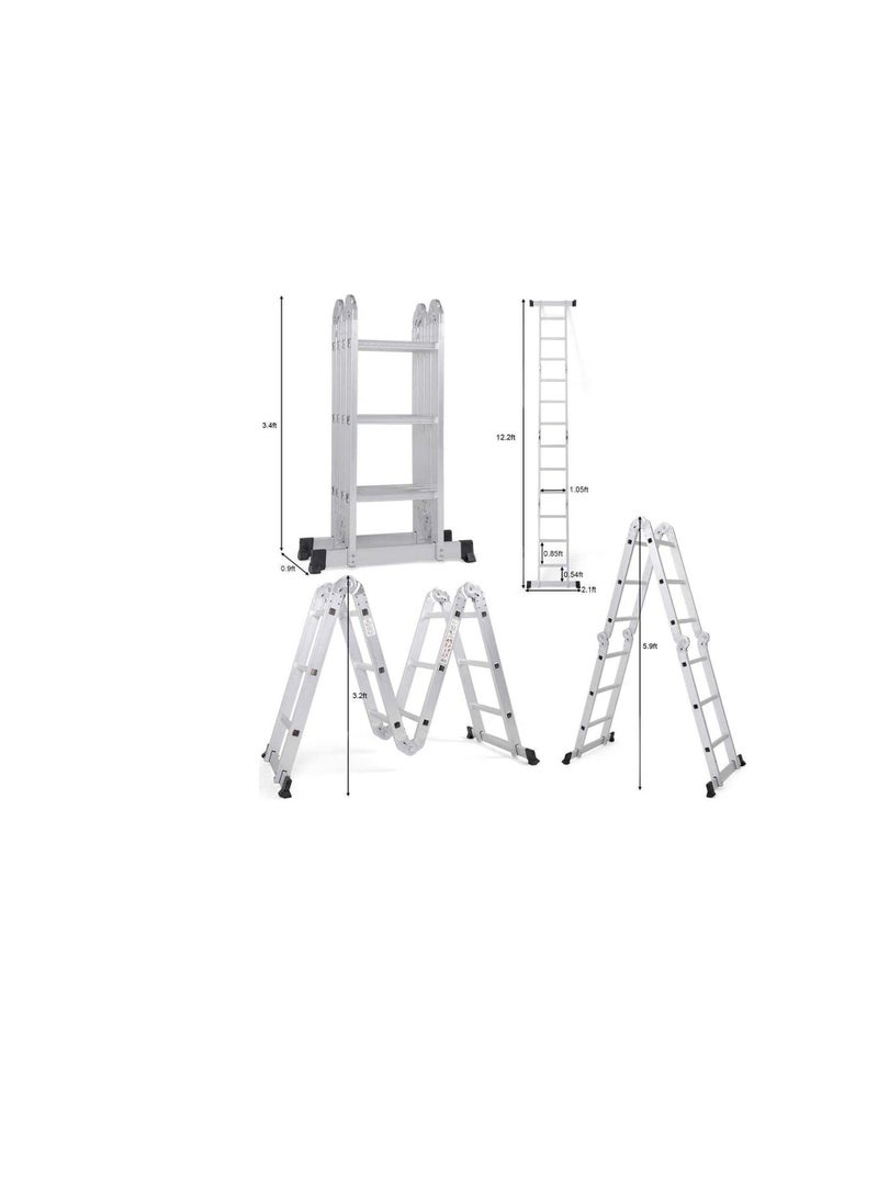 ROBUSTLINE - Robustline Multi Purpose Folding Step Ladder Platform Extendable Scaffold Ladder Aluminum 7 in 1 Extension Step Lightweight (4x3) - Image 1