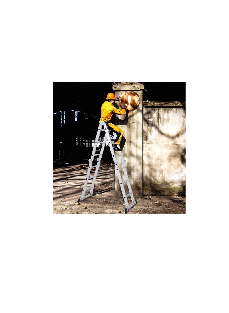 ROBUSTLINE - Robustline Multi Purpose Folding Step Ladder Platform Extendable Scaffold Ladder Aluminum 7 in 1 Extension Step Lightweight (4x3) - Image 1