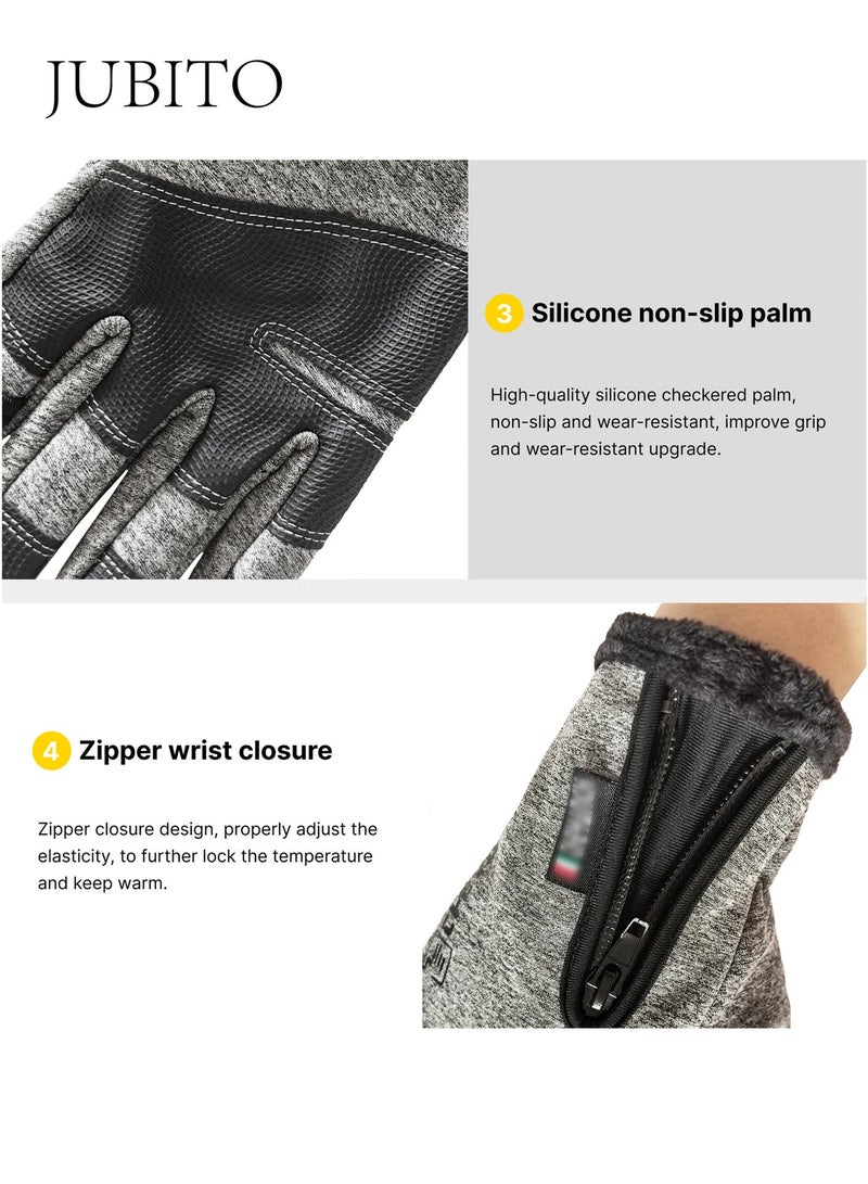 JUBITO Gloves, Winter Use Gloves gym, Cycling Gloves, Fishing Insulated Waterproof Fingerless Reflective Gloves (Gray) - Image 2