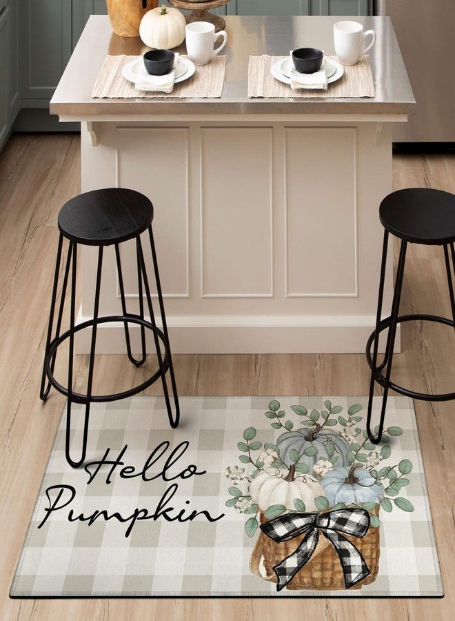 Xsinufn Fall Thanksgiving Pumpkin Kitchen Rugs Set of 2,Eucalyptus Buffalo Plaid Floor Mats and Rugs Non Skid Washable for Kitchen Home Decor,Farmhouse Decorations and Accessories (17"x47"+17"x30") - Image 4
