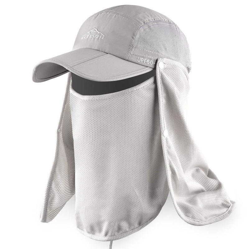 ELLEWIN Outdoor Sun Hat for Men Women UPF 50+ Fishing UV Hat with Neck Flap Face Cover for Sun Protection Light Grey - Image 1