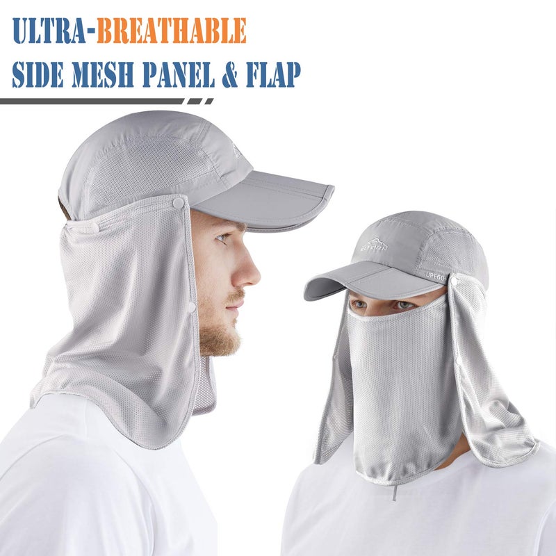 ELLEWIN Outdoor Sun Hat for Men Women UPF 50+ Fishing UV Hat with Neck Flap Face Cover for Sun Protection Light Grey - Image 4