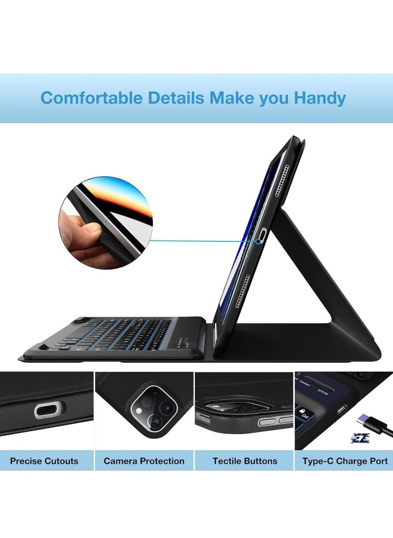 ELTRAZONE Case for iPad Air 13-inch (M2, 2024) & iPad Pro 12.9" (6th/5th/4th/3rd Gen) – Detachable Wireless Bluetooth Keyboard, Slim Folio Smart Cover with Pencil Holder, Black - Image 2