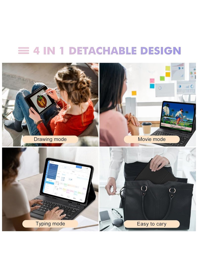 ELTRAZONE Case for iPad Air 13-inch (M2, 2024) & iPad Pro 12.9" (6th/5th/4th/3rd Gen) – Detachable Wireless Bluetooth Keyboard, Slim Folio Smart Cover with Pencil Holder, Black - Image 4