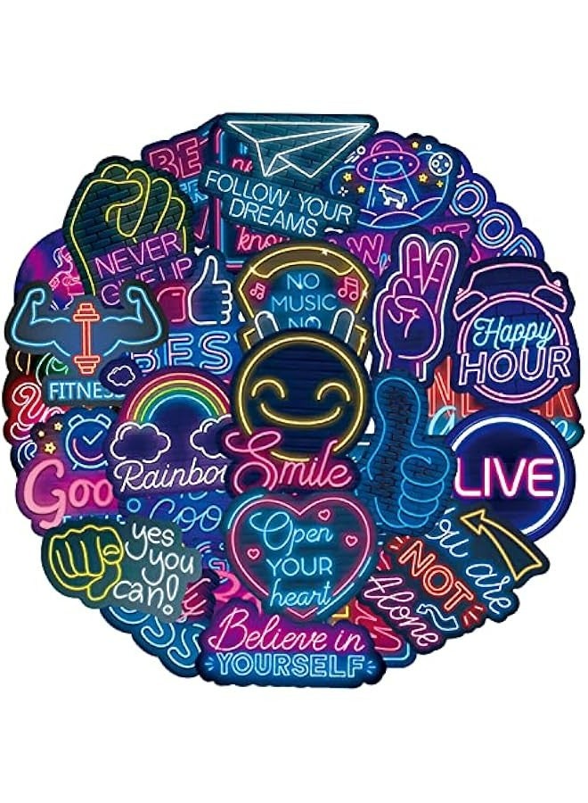 100pcs Positive Affirmation Quote Neon Sticker Pack, Motivational Inspirational Stickers for Water Bottles Laptop Scrapbook Journal, Teacher Classroom Prizes Reward, Waterproof Vinyl  - Image 1