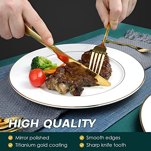 OGORI Gold Silverware Set for 8, OGORI 45-Piece Stainless Steel Flatware Set with Serving Set, Mirror Polished Cutlery Set with Serving Utensils Spoon for Kitchen Party Supply - Image 5