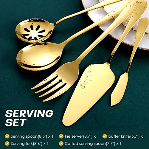 OGORI Gold Silverware Set for 8, OGORI 45-Piece Stainless Steel Flatware Set with Serving Set, Mirror Polished Cutlery Set with Serving Utensils Spoon for Kitchen Party Supply - Image 4