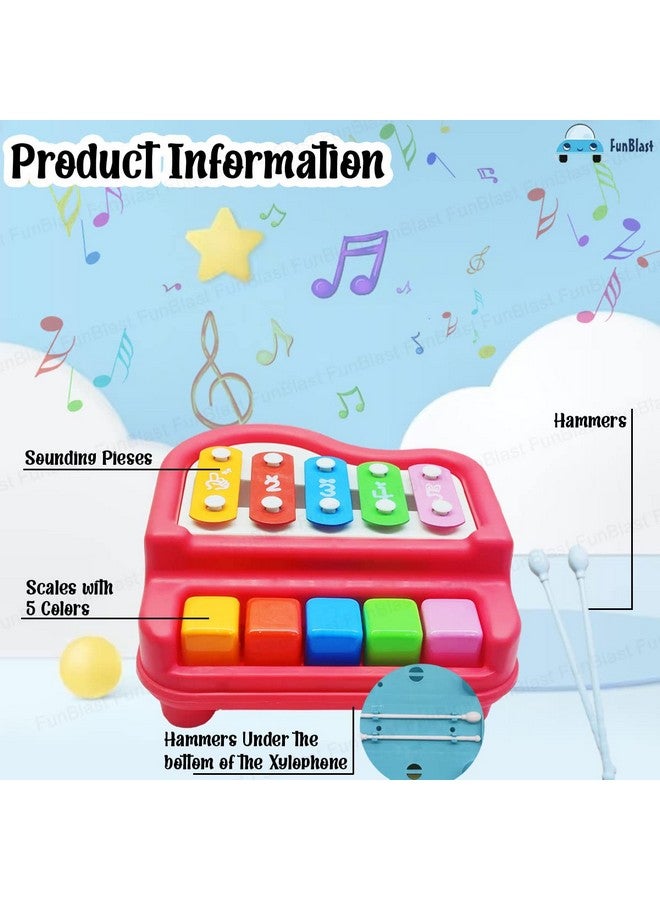 فنبلاست بيانو إكسيليفون من فن بلاست - ألعاب إكسيليفون للأطفال - لعبة تعليمية، بيانو يدوي بخمس نغمات صوتية للأطفال الصغار والأولاد والبنات - لعبة موسيقية (أحمر - إكسيليفون) - Image 3
