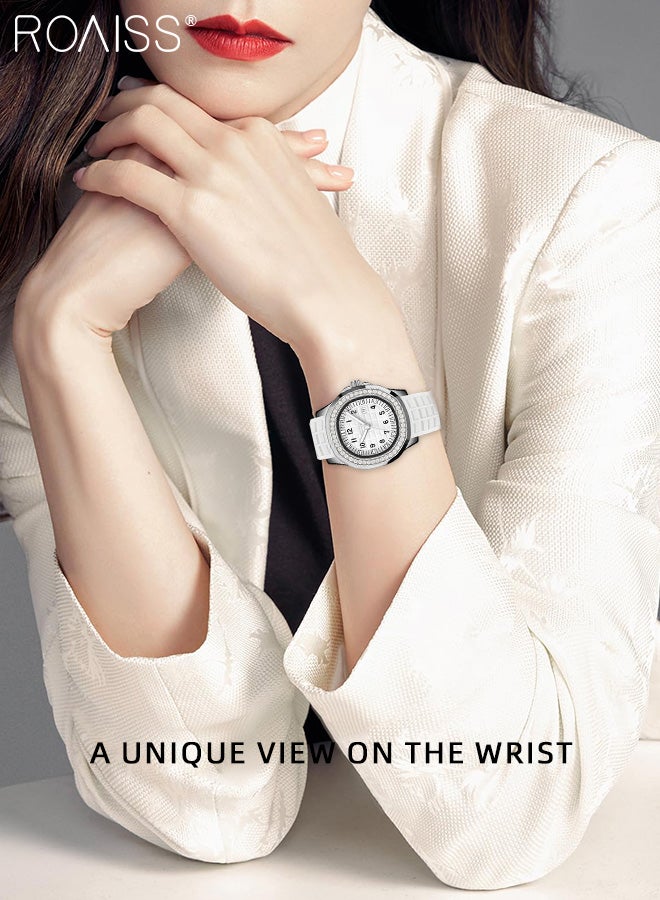 رويس ساعة كوارتز نسائية بحزام سيليكون بقرص دائري مع إطار مزين بأحجار الراين، ساعة يد بسيطة مقاومة للماء كهدية للسيدات - Image 2