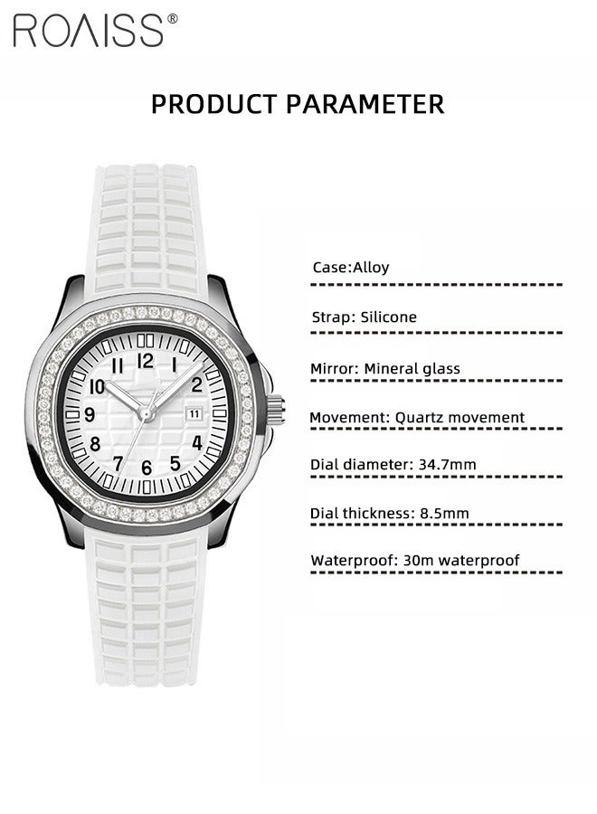 رويس ساعة كوارتز نسائية بحزام سيليكون بقرص دائري مع إطار مزين بأحجار الراين، ساعة يد بسيطة مقاومة للماء كهدية للسيدات - Image 4