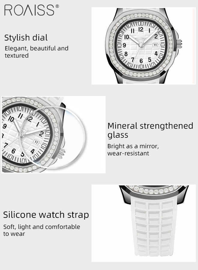 رويس ساعة كوارتز نسائية بحزام سيليكون بقرص دائري مع إطار مزين بأحجار الراين، ساعة يد بسيطة مقاومة للماء كهدية للسيدات - Image 5