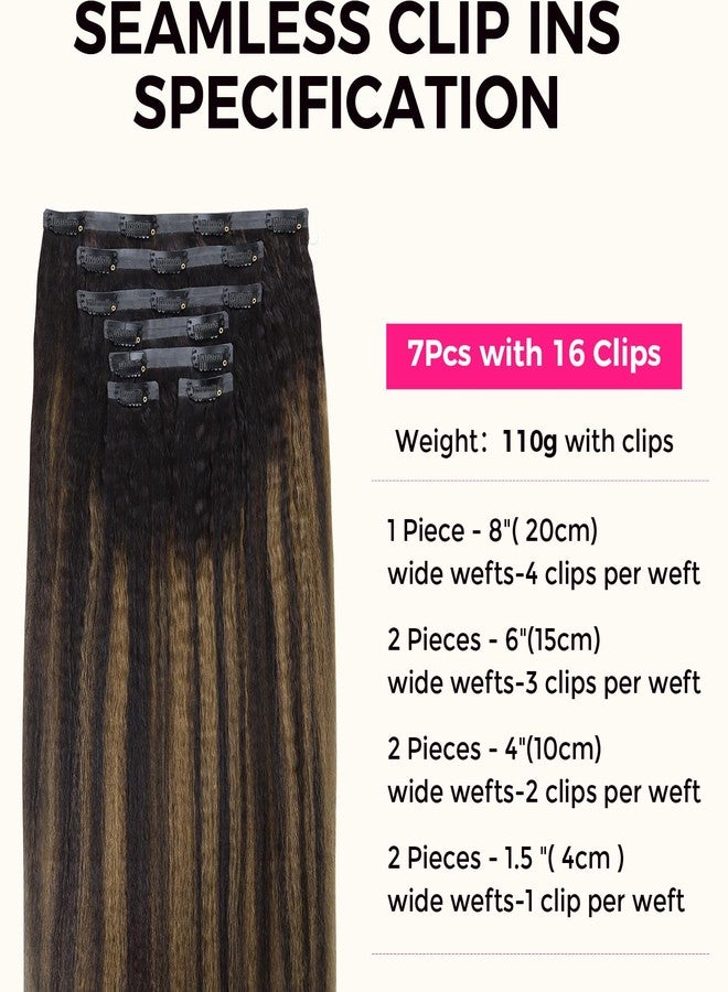 Lashey Seamless Clip in Hair Extensions Human Hair 110g 7pcs Kinky Straight Natural Black Mixed Chestnut Brown Clip in Hair Extensions for Black Women 14 Inch 100% Remy Human Hair Extensions - Image 2
