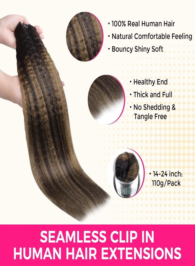 Lashey Seamless Clip in Hair Extensions Human Hair 110g 7pcs Kinky Straight Natural Black Mixed Chestnut Brown Clip in Hair Extensions for Black Women 14 Inch 100% Remy Human Hair Extensions - Image 3