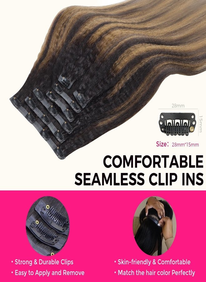 Lashey Seamless Clip in Hair Extensions Human Hair 110g 7pcs Kinky Straight Natural Black Mixed Chestnut Brown Clip in Hair Extensions for Black Women 14 Inch 100% Remy Human Hair Extensions - Image 5