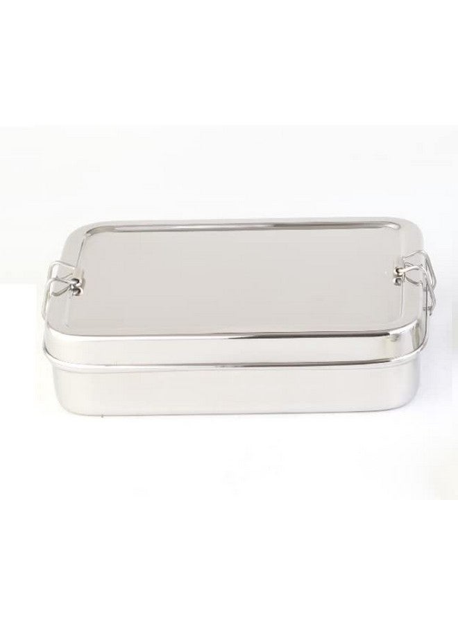 DiBha Stainless Steel Rectangle Shape Medium Size Lunch Box/School Lunch Box for Kids/Adults with 1 Snack Box (500 ml) - Image 1