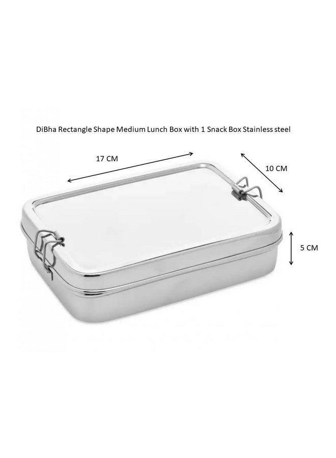 DiBha Stainless Steel Rectangle Shape Medium Size Lunch Box/School Lunch Box for Kids/Adults with 1 Snack Box (500 ml) - Image 4