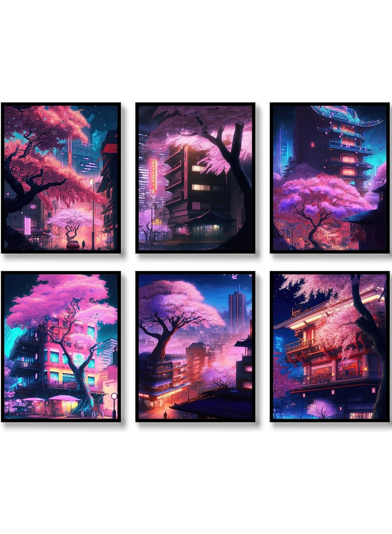 Today Idea Japanese Wall Art Prints Set of 6 Anime Posters Abstract Illustration Wall Art Comic Sakura Picture Fashion Canvas Art Painting for Living Room Bedroom Wall Decor (8"x10" UNFRAMED) - Image 1