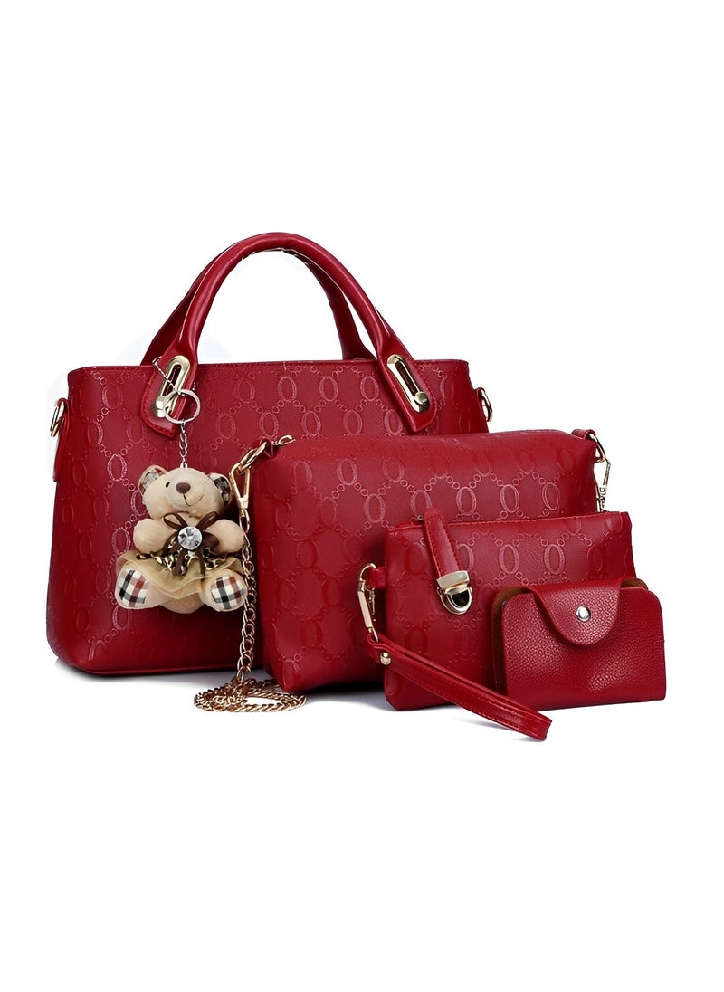 REOCLE Women's 4 Pcs Handbags Set Top Handle Shoulder Crossbody Bag Handle Satchel Hobo Handbag Set Large Tote & Purse & Shoulder Bag & Card Holder Tote Bag  - Image 2