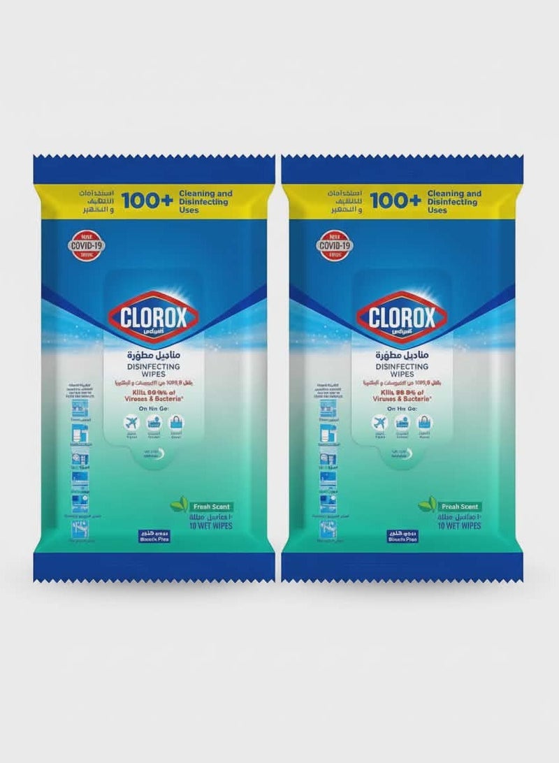 كلوركس مناديل كلوركس المبللة والمطهرة برائحة الانتعاش – 10 مناديل (عبوة من قطعتين) - Image 1