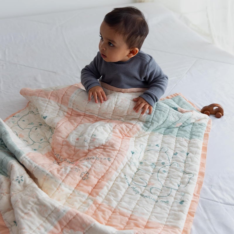 TIDY SLEEP Mulmul Cotton Baby Blanket – Super Soft & Lightweight Comforter for Newborns & Toddlers (0-2 Years) – Jaipuri Razai, All-Season Use, 110x90 cm – Feelings Print - Image 5