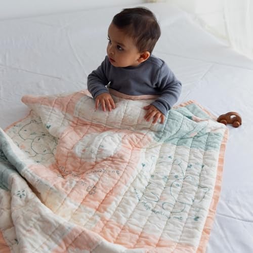 TIDY SLEEP Mulmul Cotton Baby Blanket – Super Soft & Lightweight Comforter for Newborns & Toddlers (0-2 Years) – Jaipuri Razai, All-Season Use, 110x90 cm – Feelings Print - Image 1