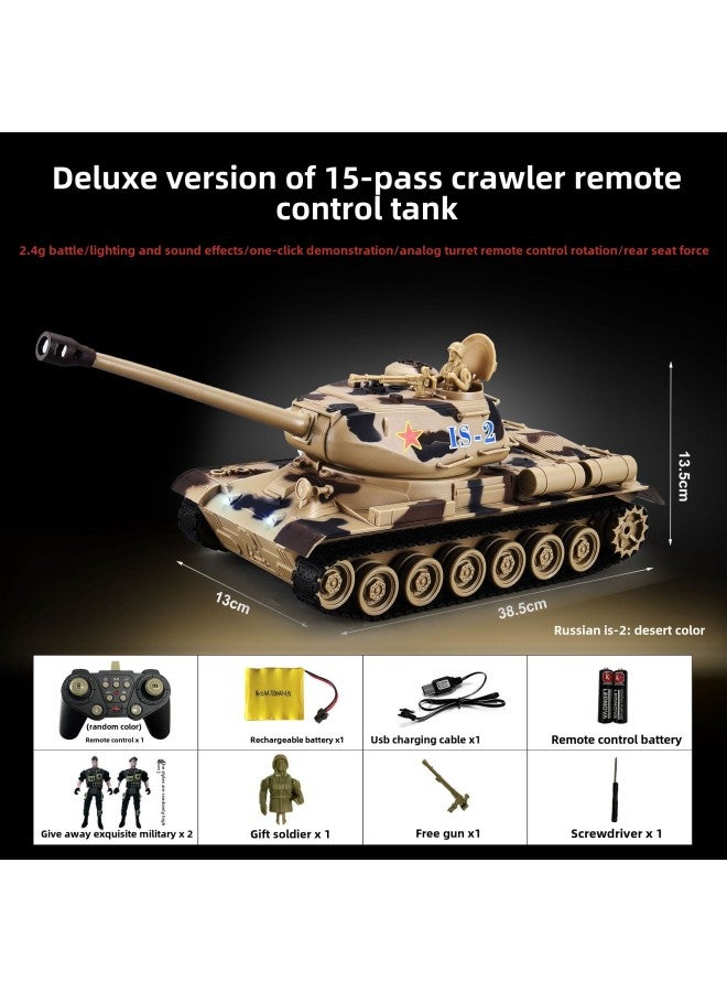 2.4g Super Large Battle Remote Control Tank Model Charging Off-road Crawler Remote Control Toy Launcher Boy-Color:Russian IS-2-desert-Specifications:Standard - Image 1