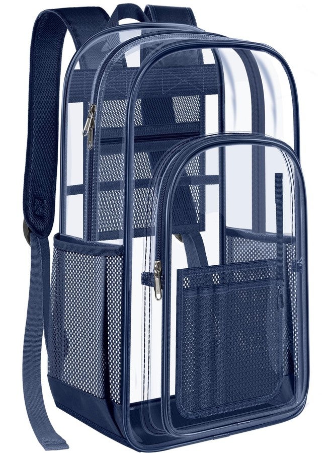 PAMANO Clear Backpack Transparent Heavy Duty See Through Bag for College Work Stadium Concert Travel Security, Navy XL - Image 1