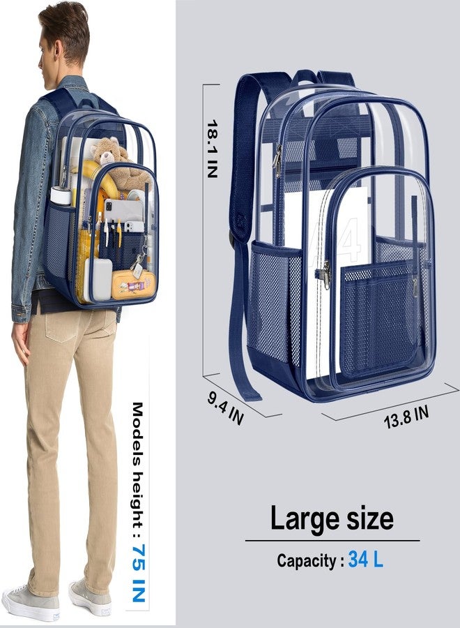 PAMANO Clear Backpack Transparent Heavy Duty See Through Bag for College Work Stadium Concert Travel Security, Navy XL - Image 2