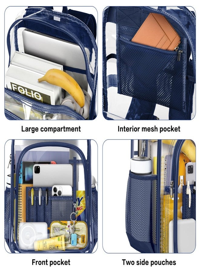 PAMANO Clear Backpack Transparent Heavy Duty See Through Bag for College Work Stadium Concert Travel Security, Navy XL - Image 3