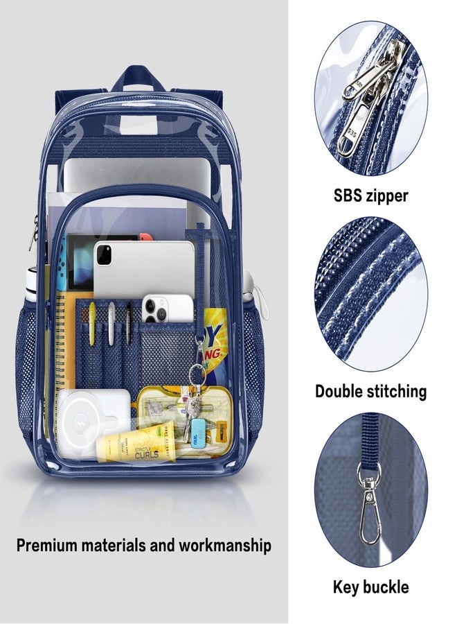 PAMANO Clear Backpack Transparent Heavy Duty See Through Bag for College Work Stadium Concert Travel Security, Navy XL - Image 4