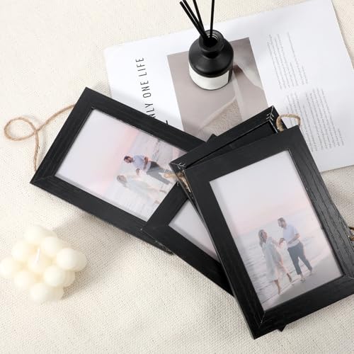 Xosjska 4x6 Black Hanging Collage Picture Frames Set of 2, 8 Openings Collage Photo Frames Rustic Wooden Real Glass Vertical Hanging - Image 4