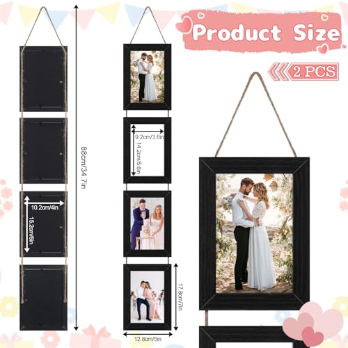 Xosjska 4x6 Black Hanging Collage Picture Frames Set of 2, 8 Openings Collage Photo Frames Rustic Wooden Real Glass Vertical Hanging - Image 2